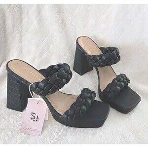 Sincerely Jules Womens Black Platform Heels Sandals S9 Chunky Padded Braid Vegan